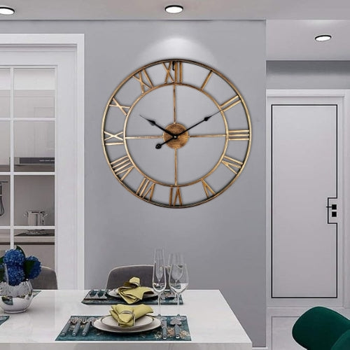 Metal Skeleton Roman Numerals Wall Clock Large