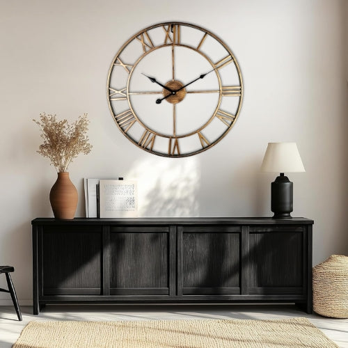Metal Skeleton Roman Numerals Wall Clock Large