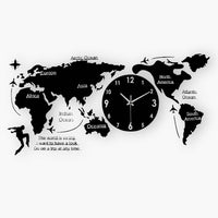 World Map Large Wall Clock Modern Design 3D