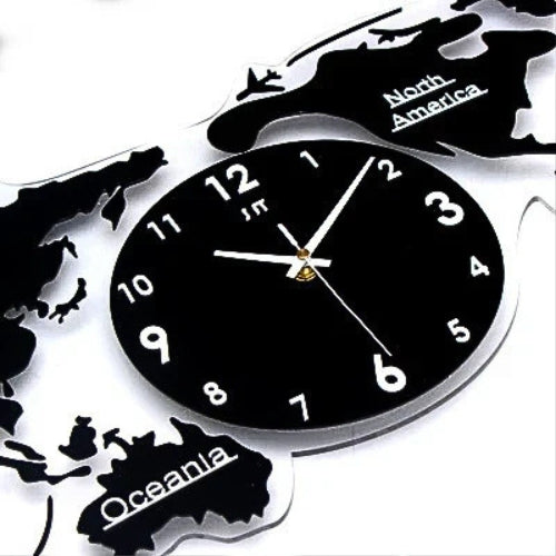 World Map Large Wall Clock Modern Design 3D