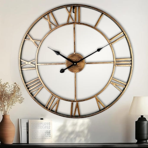 Metal Skeleton Roman Numerals Wall Clock Large