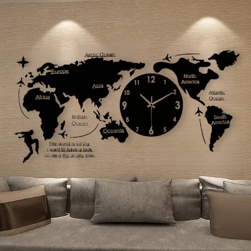 World Map Large Wall Clock Modern Design 3D