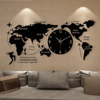 World Map Large Wall Clock Modern Design 3D