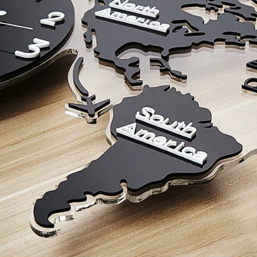 World Map Large Wall Clock Modern Design 3D