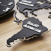 World Map Large Wall Clock Modern Design 3D
