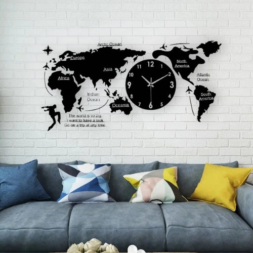 World Map Large Wall Clock Modern Design 3D