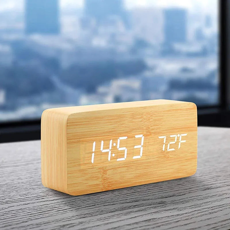 Led Wooden Digital Alarm Clock