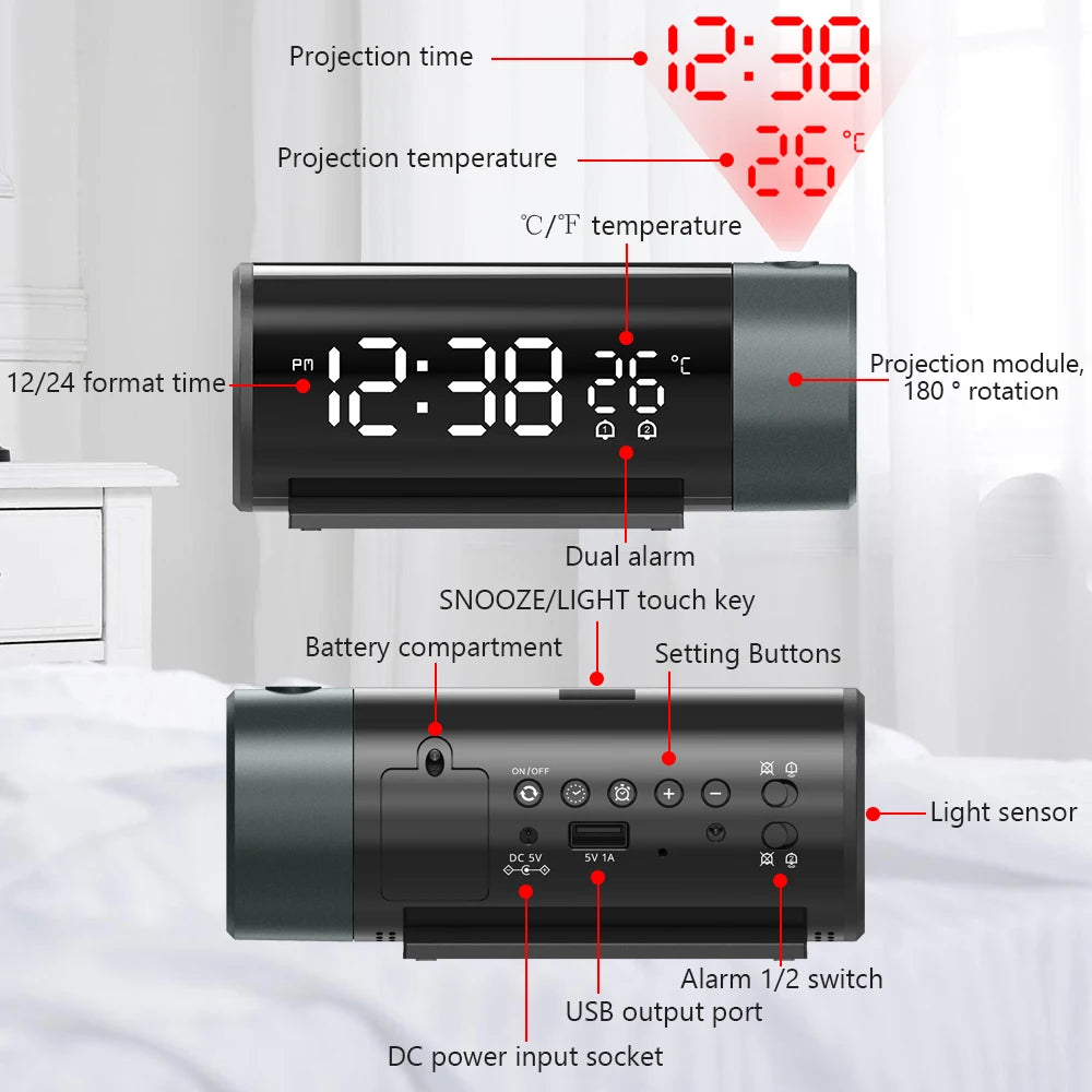 Digital Alarm Clock radio with projection
