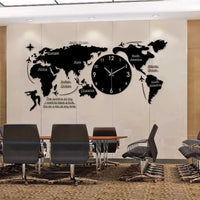 World Map Large Wall Clock Modern Design 3D