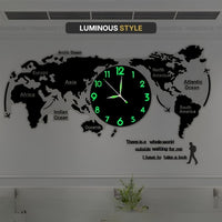 World Map Large Wall Clock Modern Design 3D