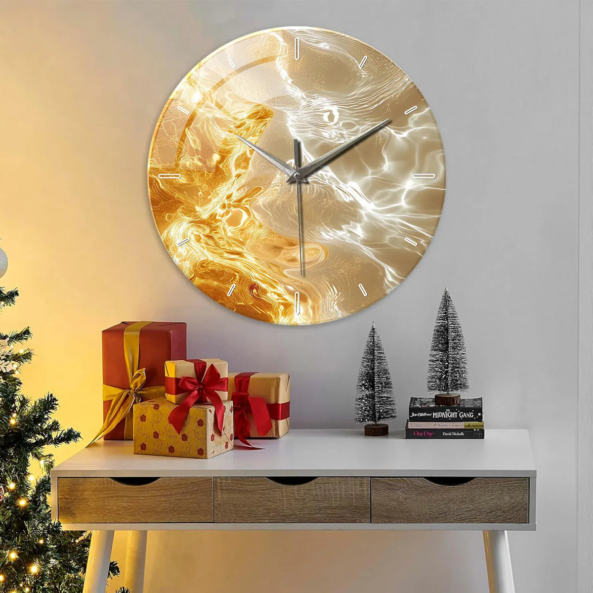 FinestClock 1pc glass wall clock, modern light luxury gold design wall clock, silent clock, home decoration, living room bedroom decoration