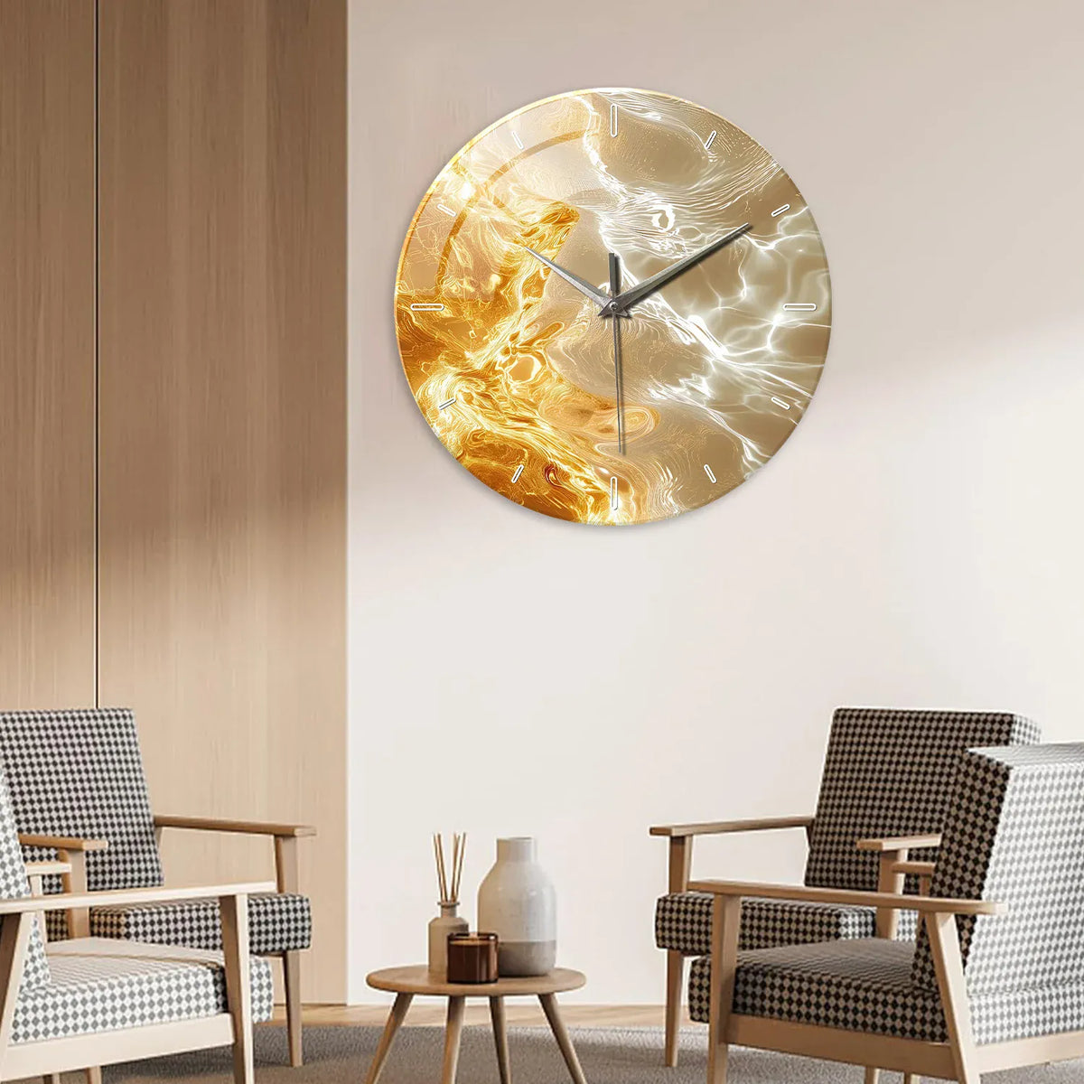 FinestClock 1pc glass wall clock, modern light luxury gold design wall clock, silent clock, home decoration, living room bedroom decoration
