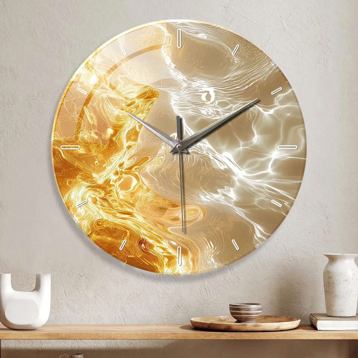 FinestClock 1pc glass wall clock, modern light luxury gold design wall clock, silent clock, home decoration, living room bedroom decoration