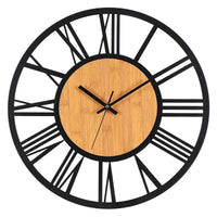 FinestClock 3D Large Wall Clocks Nordic Roman Numerals Retro Round Wood Metal Iron Accurate Silent Hanging Ornament Living Room Decoration