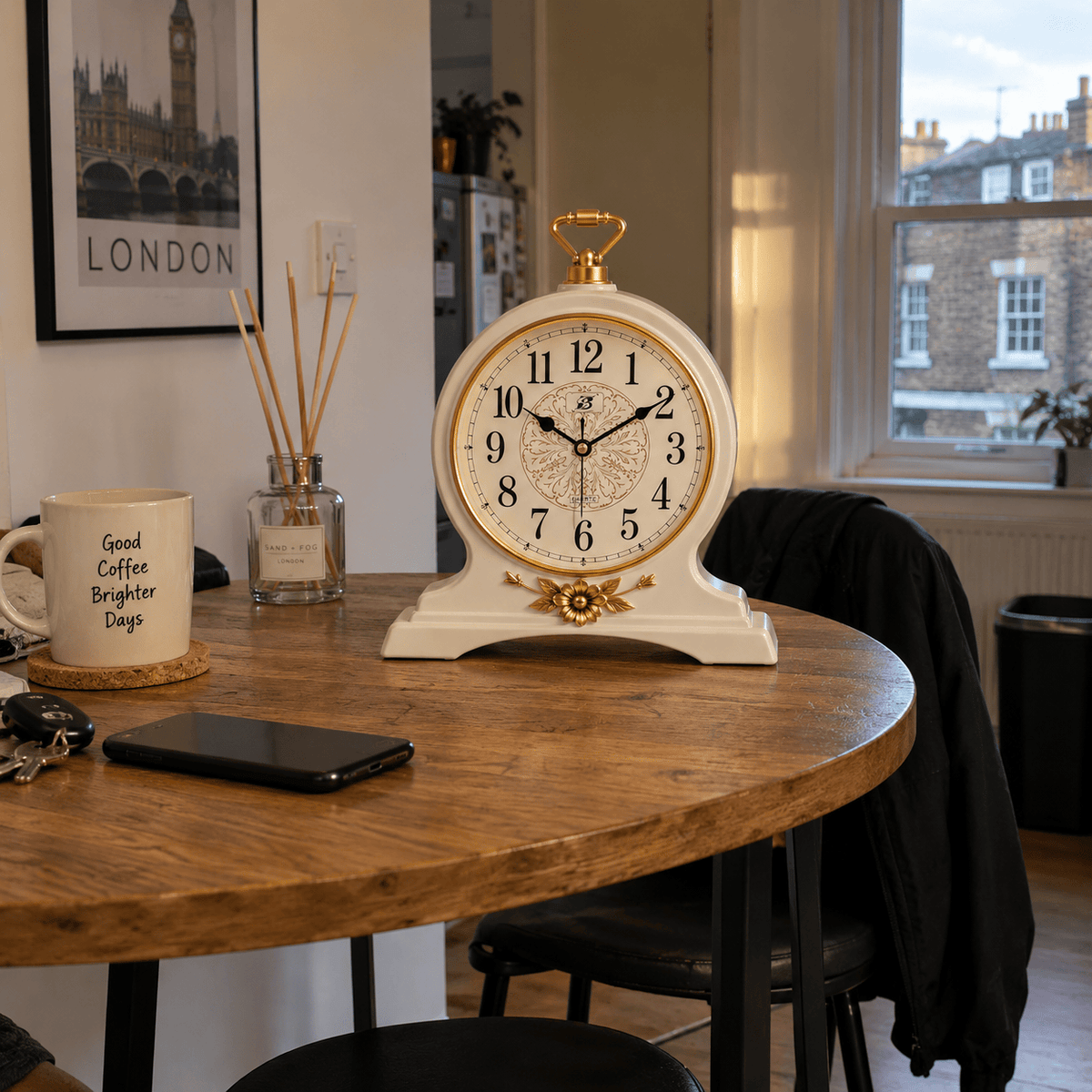 FinestClock White Wooden Mantel Clock