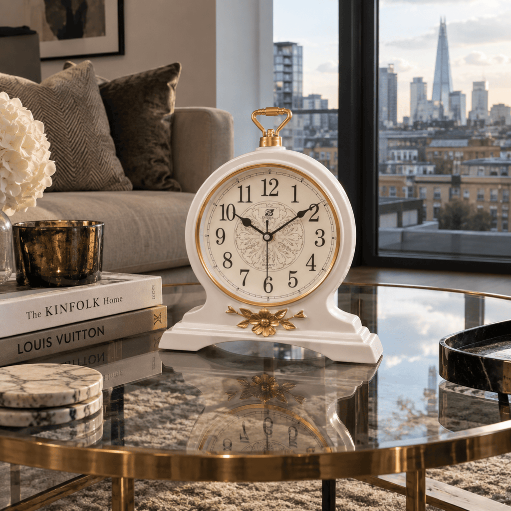 FinestClock White Wooden Mantel Clock