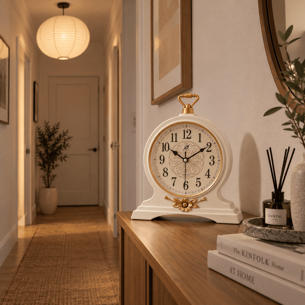FinestClock White Wooden Mantel Clock