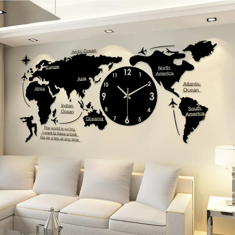 FinestClock World Map Large Wall Clock Modern Design 3D
